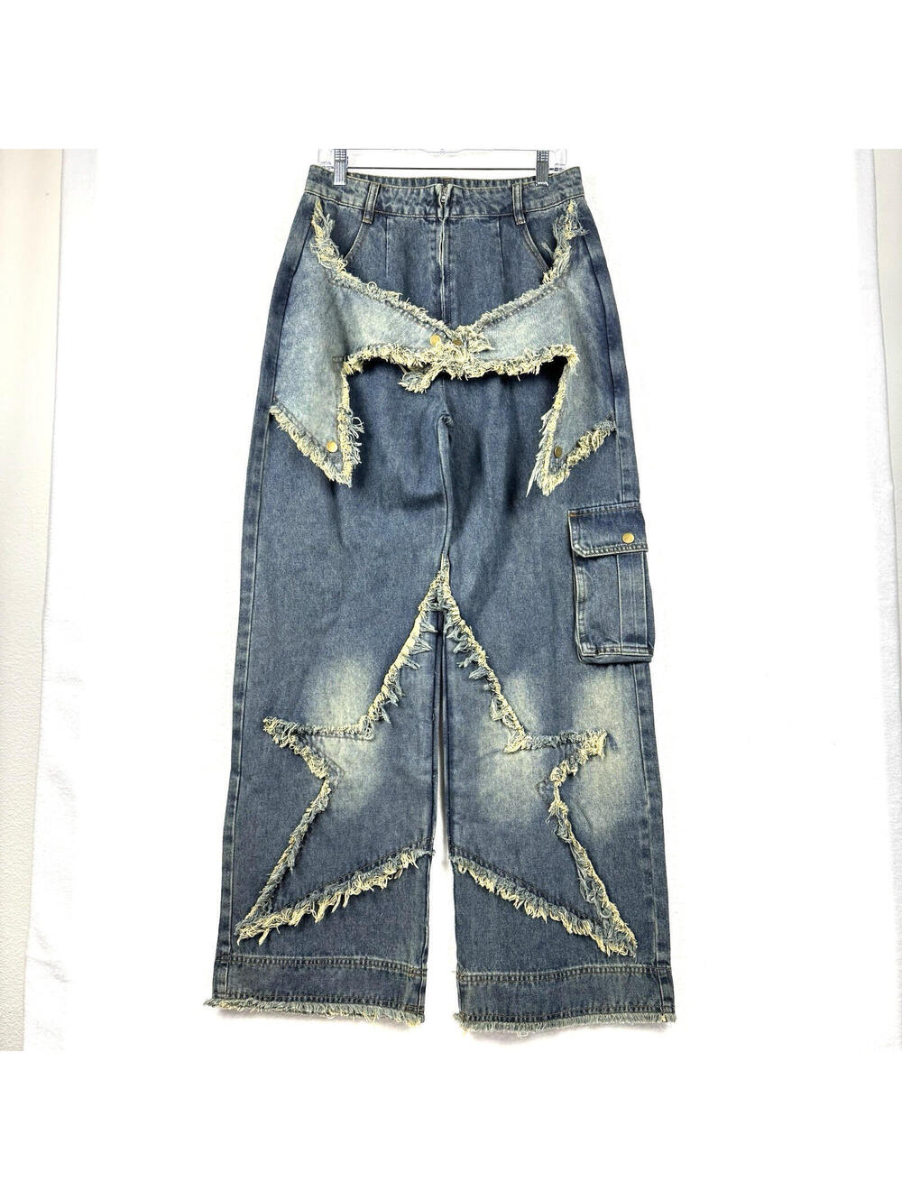 Aelfric Eden Womens 30x31 Baggy Star Wide Leg Distressed Denim Jeans
